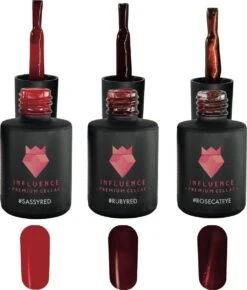 Merkloos #REDSERIE - Influence Gellac - Rode Gellak - Gellak Rood UV - UV Gellak - Gel Nagellak - Basecoat - Topcoat - Topcoatmat - No Wipe - Startersset - Kado Vrouw - Valentijns Cadeau - Kado Voor Haar - 3 X 10 Ml