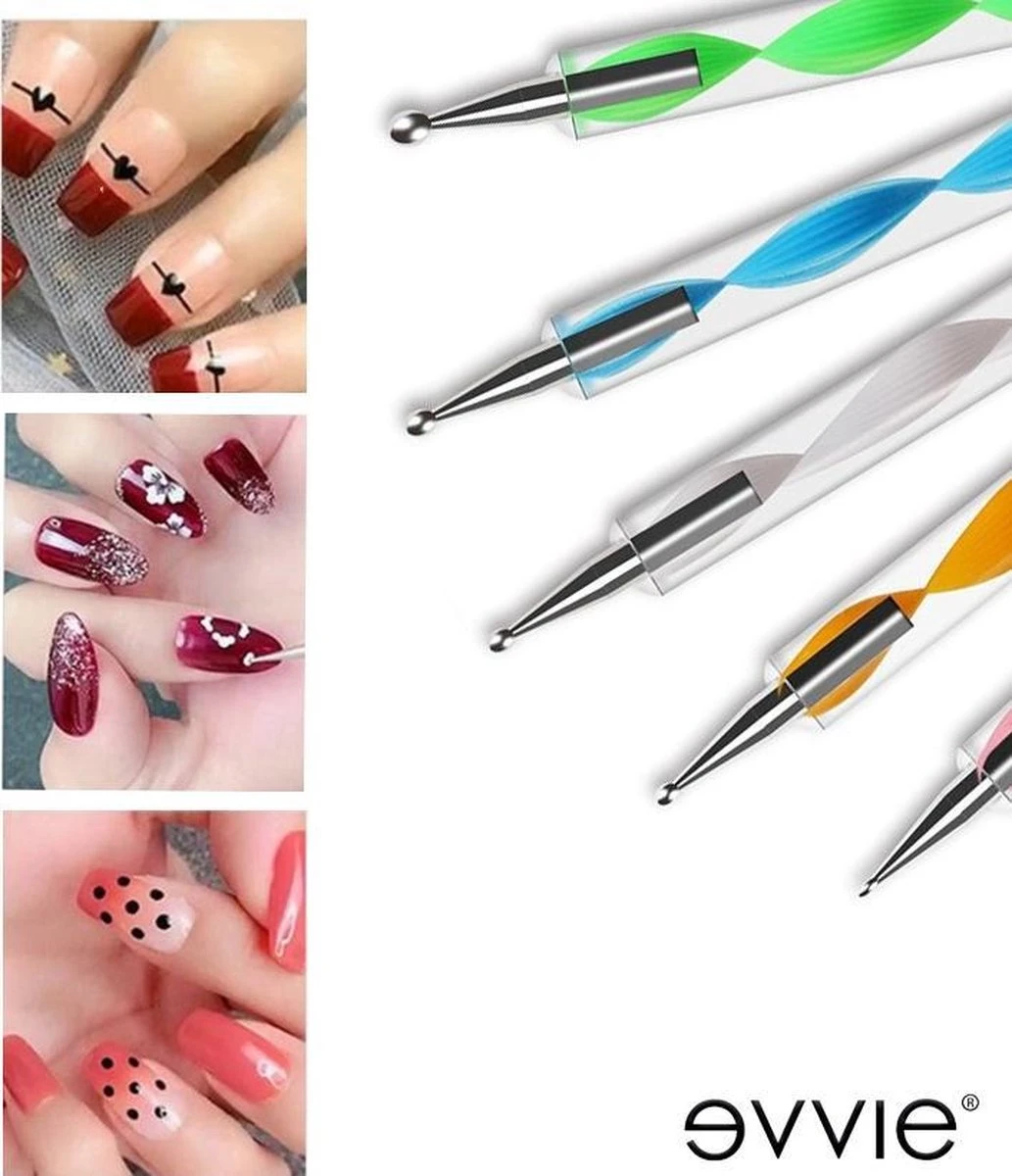 Evvie 20 Delige Nail Art Set - 15 Nailart Penselen En 5 Dotting Tools - Wit 6 Evvie 20 Delige Nail Art Set - 15 Nailart Penselen En 5 Dotting Tools - Wit – Image 4