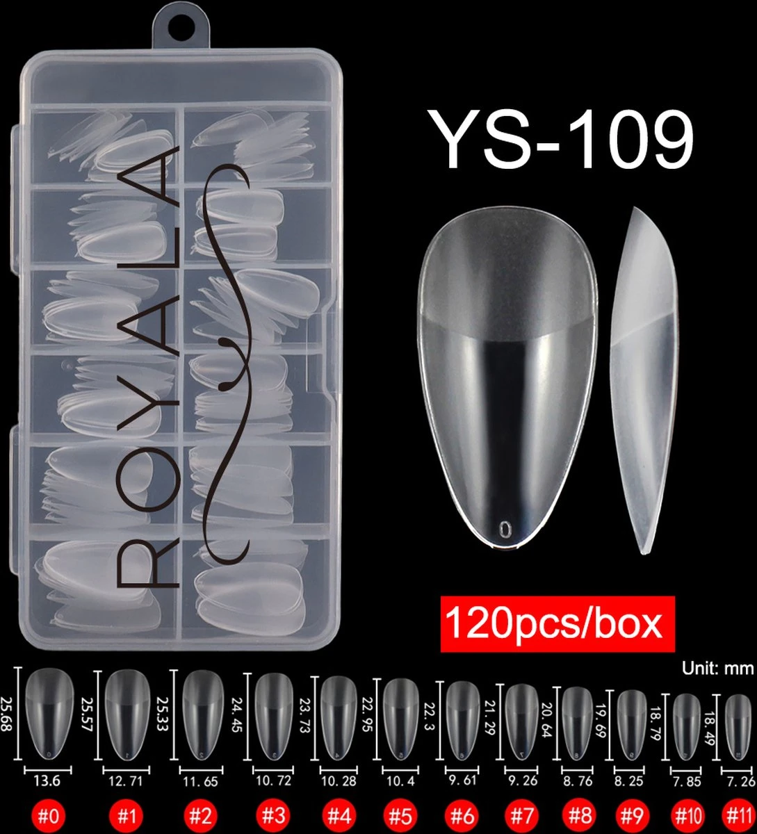 Royala 109 - Oval Almond Binnen En Buiten Full Frosted - Full Cover - Nageltips - Nepnagels - Plaknagels - In Assortimentsbox - 120 Stuks 12 Maten - Voor Gellak Acrylnagellak En PolyGel Nagels - Royala Frosted Tips Line 3 Royala 109 - Oval Almond Binnen En Buiten Full Frosted - Full Cover - Nageltips - Nepnagels - Plaknagels - In Assortimentsbox - 120 Stuks 12 Maten - Voor Gellak Acrylnagellak En PolyGel Nagels - Royala Frosted Tips Line