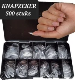 Knapzeker Gelly Tips Medium Almond 500 Stuks 12 Maten - Plaknagels Met Lijm In Doos + Knapzeker Nagelvijl 100/180 - Transparant Nageltips Full Cover Voor Acryl - Gel Nails- Nepnagels Soak Off