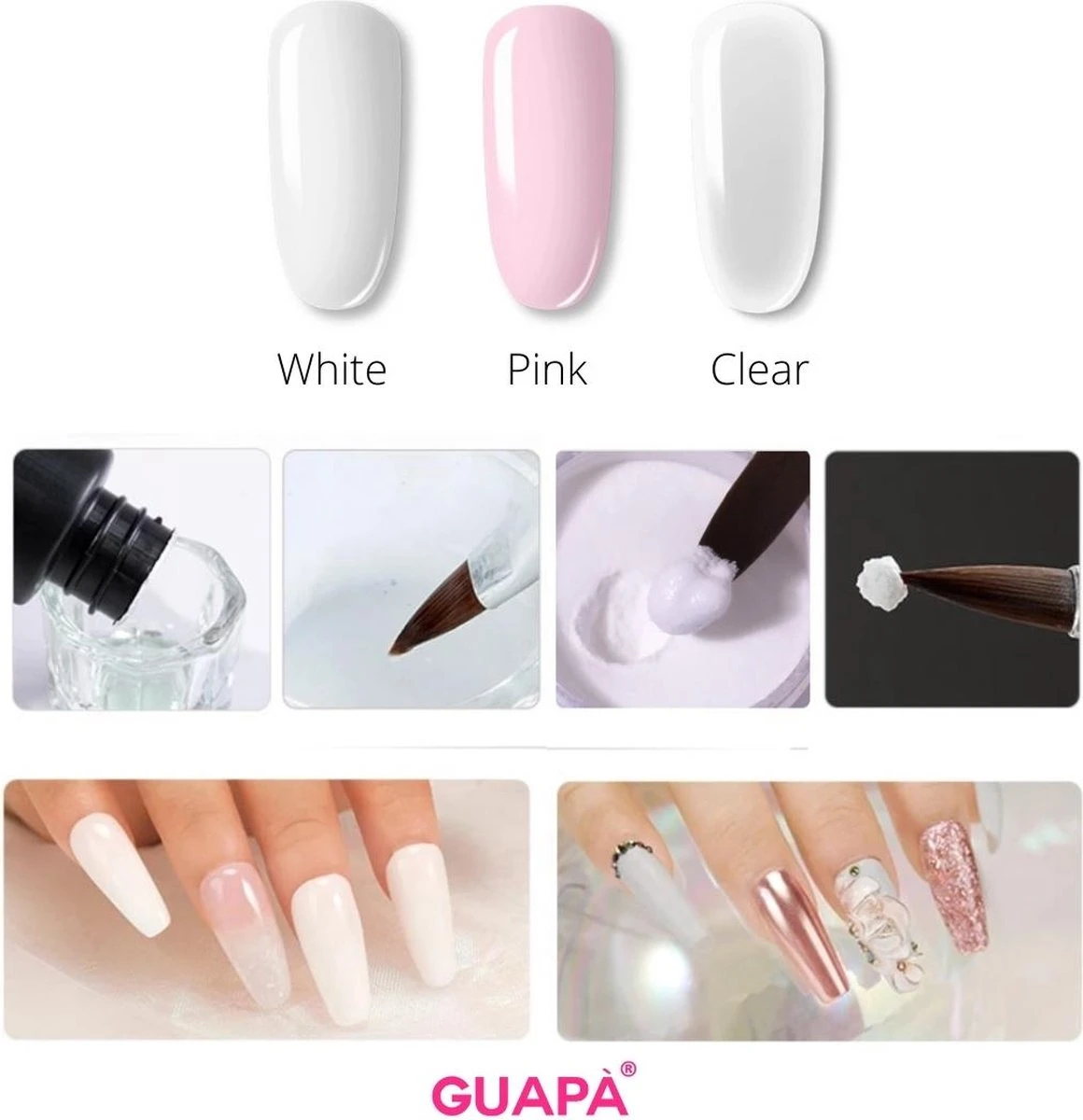 GUAPÀ® Acryl Starterspakket Pink Clear White | Acryl Poeder | Acrylic Liquid | Acryl Penselen | Dappendish | Acryl Nagels | Professionele Kwaliteit | Nepnagels 7 GUAPÀ® Acryl Starterspakket Pink Clear White | Acryl Poeder | Acrylic Liquid | Acryl Penselen | Dappendish | Acryl Nagels | Professionele Kwaliteit | Nepnagels – Image 5
