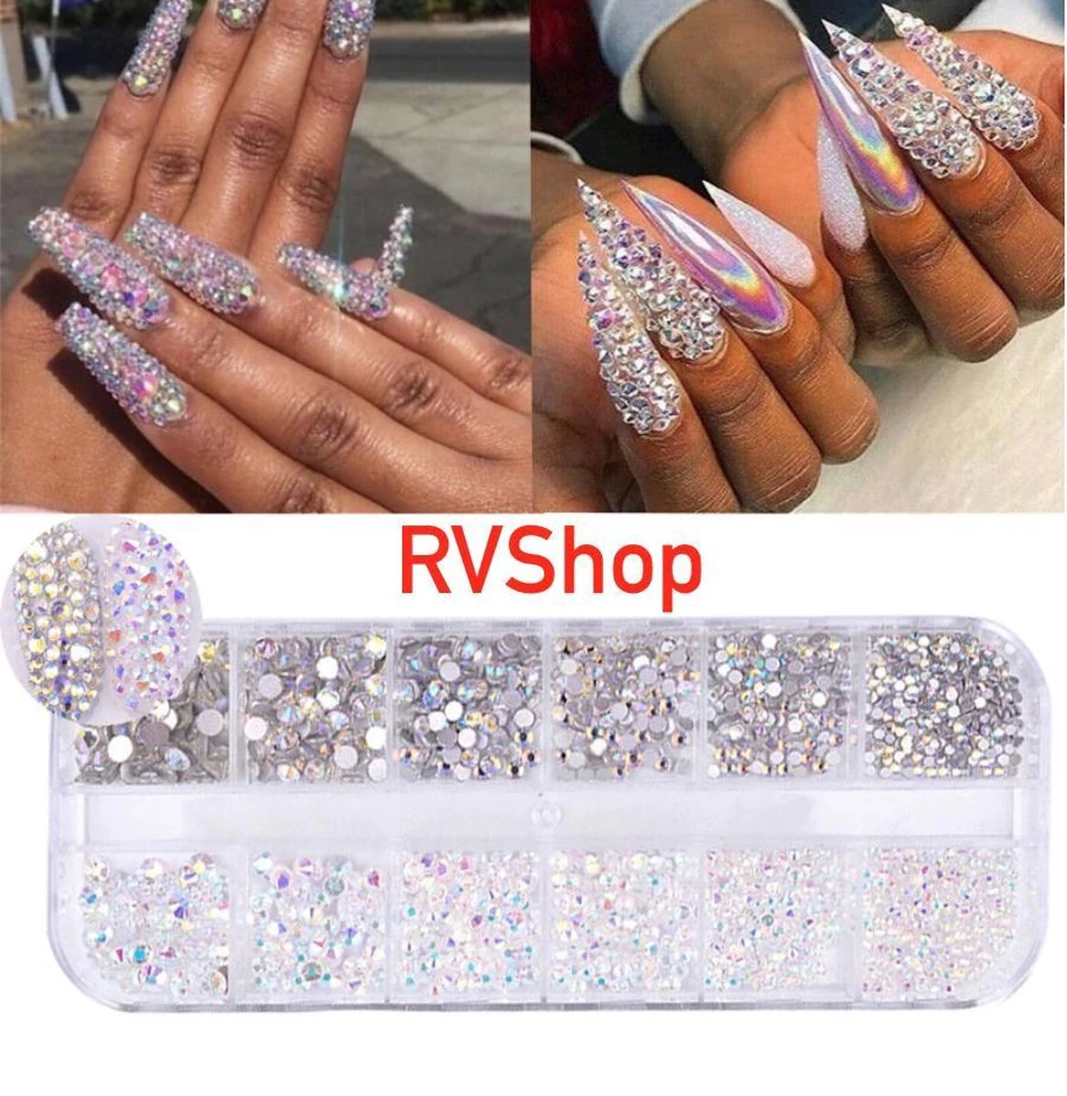 Nagel Decoratie Set - 12 Vormen - 3D - Bling Bling - Zilver - Parelmoer - Diamant 4 Nagel Decoratie Set - 12 Vormen - 3D - Bling Bling - Zilver - Parelmoer - Diamant – Image 2