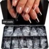 Knapzeker Gelly Tips Medium Coffin 500 Stuks 12 Maten Plaknagels Met Doos + Knapzeker Nagelvijl 100/180 - Transparant Nageltips Full Cover Voor Acryl - Gel Nails- Nepnagels Soak Off