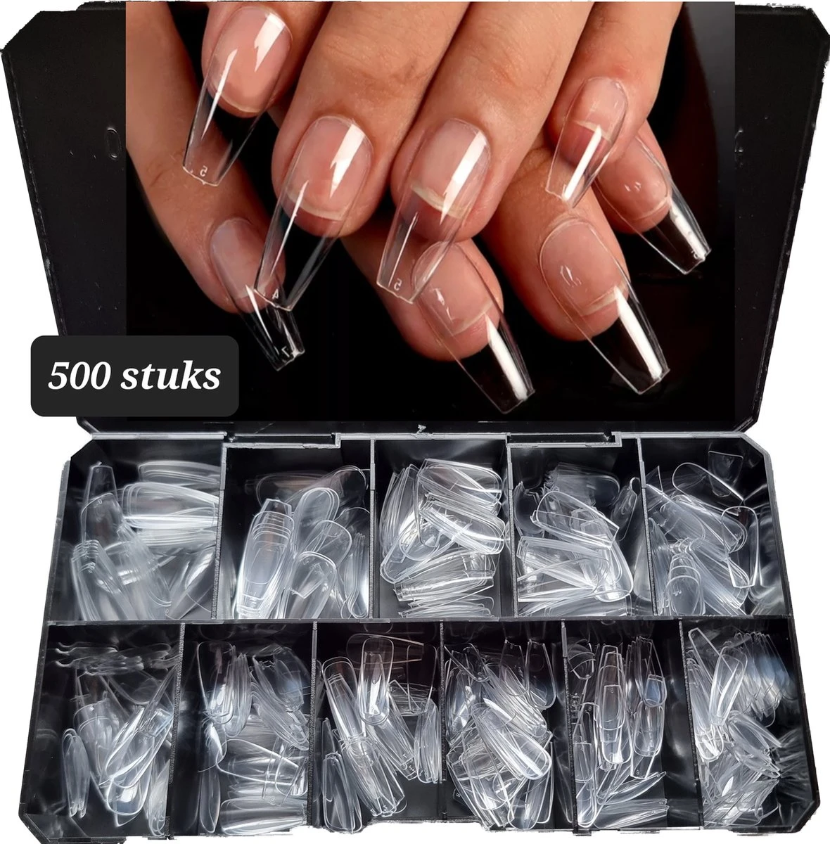 Knapzeker Gelly Tips Medium Coffin 500 Stuks 12 Maten Plaknagels Met Doos + Knapzeker Nagelvijl 100/180 - Transparant Nageltips Full Cover Voor Acryl - Gel Nails- Nepnagels Soak Off 3 Knapzeker Gelly Tips Medium Coffin 500 Stuks 12 Maten Plaknagels Met Doos + Knapzeker Nagelvijl 100/180 - Transparant Nageltips Full Cover Voor Acryl - Gel Nails- Nepnagels Soak Off