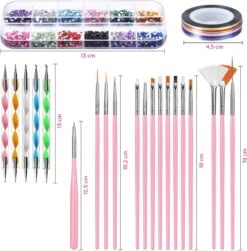 Evvie© Nail Art Kit - Penselen Met Dotting Tools - Strass Steentjes - Rhinestones - Nagel Folie - Diamantjes - Striping Tape – 65-delig -Maquillage Cosmetics 1183x1200 23