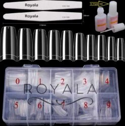 Royala Nagel Tips French 500 Stuks + 2x 10 Gram Nagellijm + 2x Nagelvijl 100/180 Grit - Kunstnagel Set - NepNagels Tips - Transparant / Clear / Helder - Acryl En Gel In Tipbox