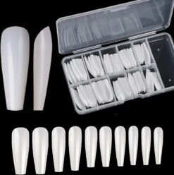 Royala Nageltips Ballerina- Kleur Wit - In Bewaar-assortiments Doos - 100 Stuks 10 Maten