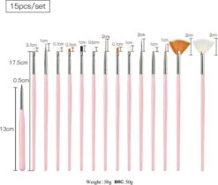 GUAPÀ - Penselen Set Roze Voor Nail Art / Acryl & Gel Nagels - Professional Nail Brushes - 15 Delig -Maquillage Cosmetics 1200x1020 3