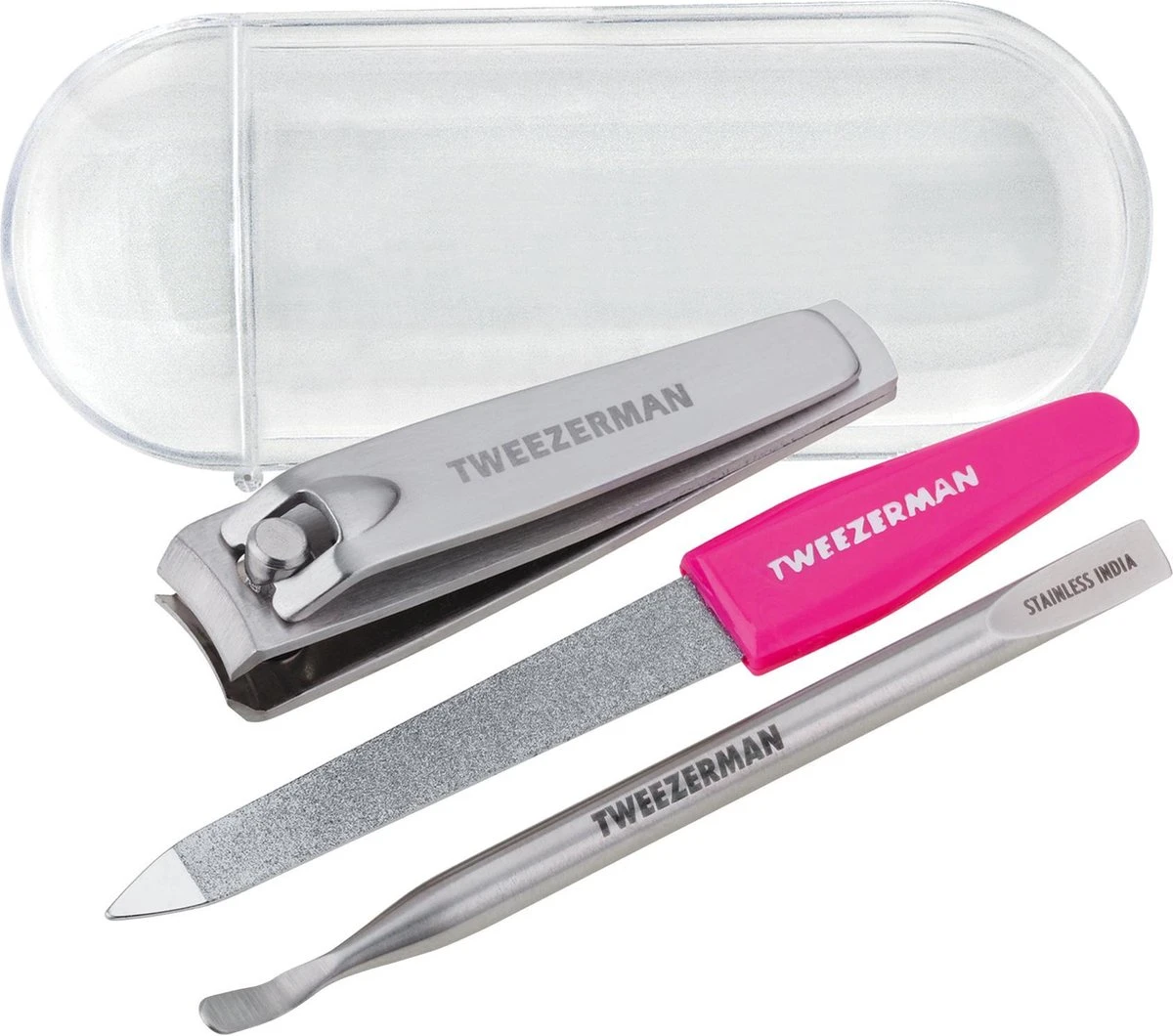 Tweezerman Mini Nagelset - RVS - Manicureset Met Nagelvijl, Nagelknipper, Bokkenpoot En Nagelriemknipper - Roze 4 Tweezerman Mini Nagelset - RVS - Manicureset Met Nagelvijl, Nagelknipper, Bokkenpoot En Nagelriemknipper - Roze – Image 2