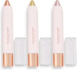 Makeup Revolution - Soft Glamour - Shimmer Shadow Stick Set - Oogschaduw Pencils - Soft Pink, Champagne Bronze Gold & Soft Green
