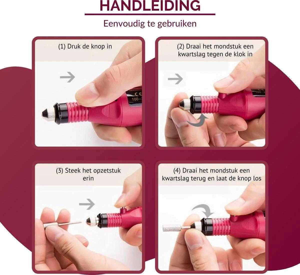 Royala - Manicure & Pedicure Set Elektrische Nagelvijl Nagelfrees - Nail Drill - Geschikt Voor Natuurlijke Nagels - Nepnagels - Gellak - Gelnagels - Acrylnagels - 6 Opzetstukken - Rood 12 Royala - Manicure & Pedicure Set Elektrische Nagelvijl Nagelfrees - Nail Drill - Geschikt Voor Natuurlijke Nagels - Nepnagels - Gellak - Gelnagels - Acrylnagels - 6 Opzetstukken - Rood – Image 10