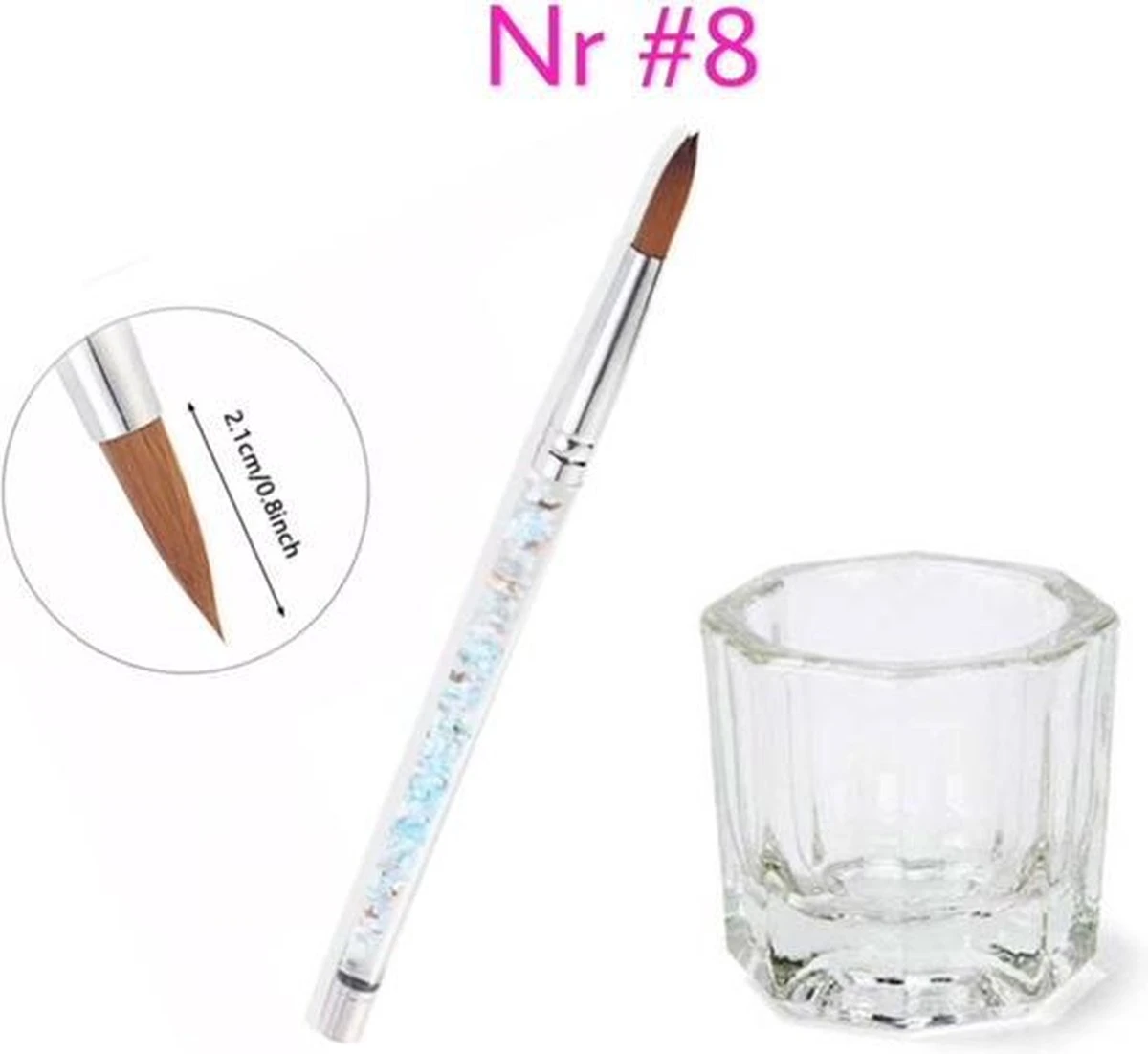 GUAPÀ Acryl Set Met Acryl Glitter Penseel Nr #8 & Glazen Dappendish Voor Acryl Vloeistof 3 GUAPÀ Acryl Set Met Acryl Glitter Penseel Nr #8 & Glazen Dappendish Voor Acryl Vloeistof