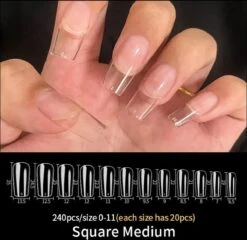 Merkloos Gel Soft Flex Tips Nail Extension Full Cover Squared Pre Shaped - Square Shape Press On Nails - Vierkant Nagels Van Hoge Kwaliteit False Tips Plaknagels Met Lijm Nepnagels 240ps Fake Nails - Nageltips Transparant / Clear Tips + Nagelvijl + Nagellijm -Maquillage Cosmetics 1200x1166 16