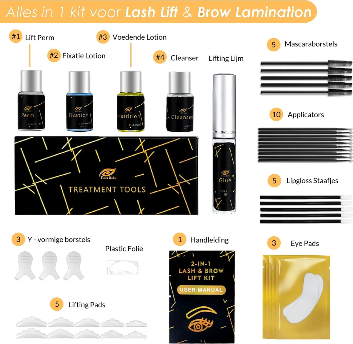 Flora Ruby Professionele 2 In 1 Lash Lift & Brow Lamination Kit - Wimper & Wenkbrauw Lifting Set - Permanente Wimperkruller - Brow Soap 5 Flora Ruby Professionele 2 In 1 Lash Lift & Brow Lamination Kit - Wimper & Wenkbrauw Lifting Set - Permanente Wimperkruller - Brow Soap – Image 3