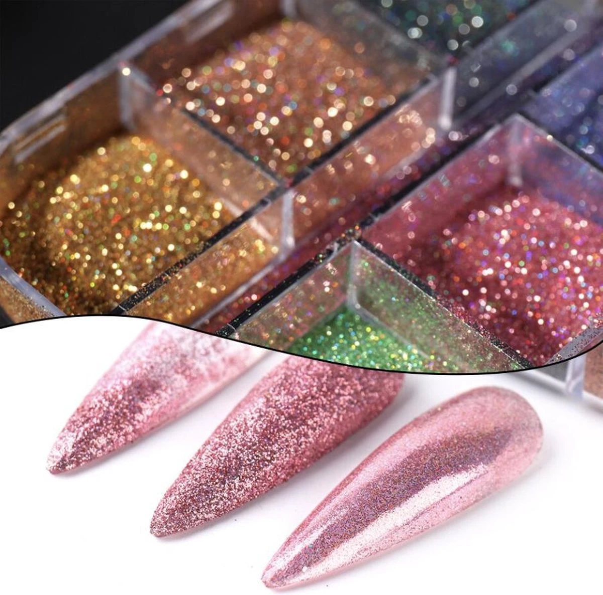 GUAPÀ - Nagel Nail Art Holografische Glitter Poeder - Diverse Kleuren - 12 Stuks 6 GUAPÀ - Nagel Nail Art Holografische Glitter Poeder - Diverse Kleuren - 12 Stuks – Image 4