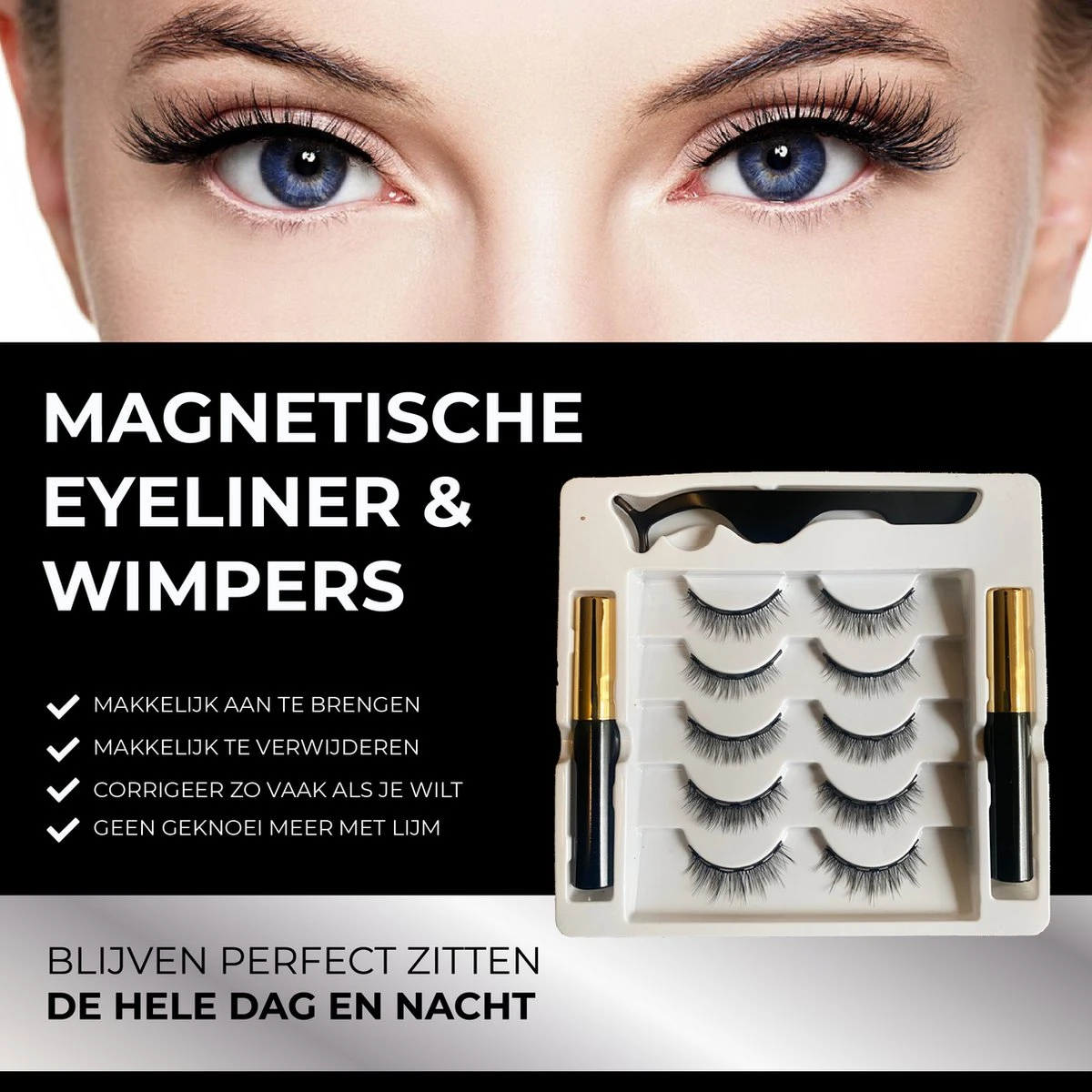 Magnetische Nep Wimpers Met 2 Magnetic Eyeliners En Applicator - 10 Magnetische Lashes - Wimperextensions - Zwart 4 Magnetische Nep Wimpers Met 2 Magnetic Eyeliners En Applicator - 10 Magnetische Lashes - Wimperextensions - Zwart – Image 2