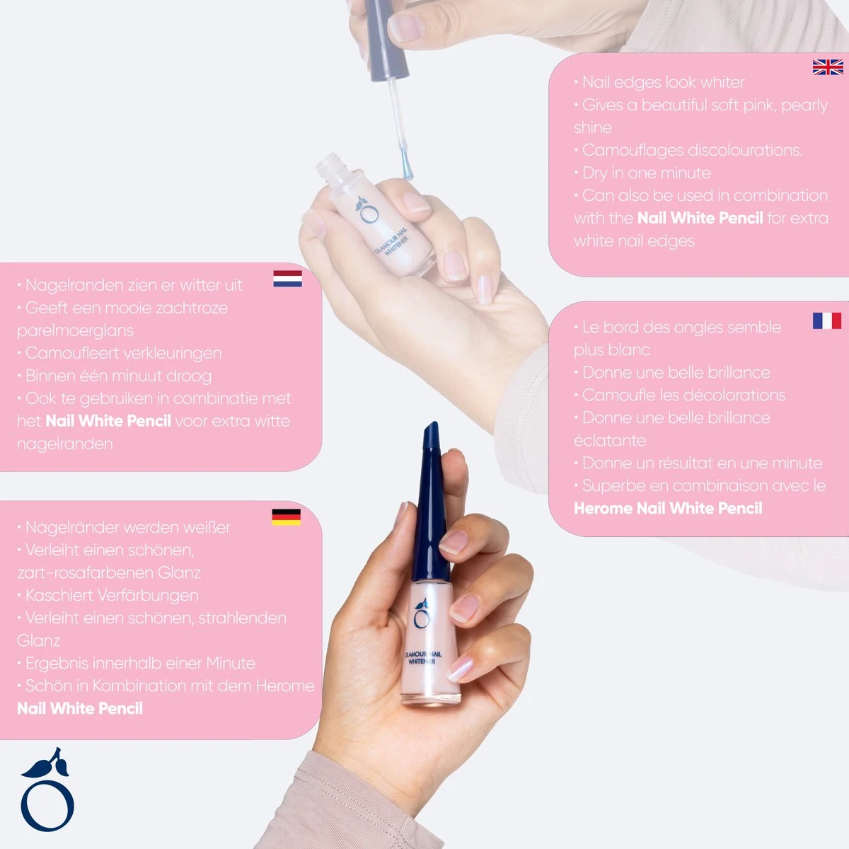 Herome Glamour Nail Whitener - Natural Nail Whitener Met Een Romige Parelmoerglans - Camoufleert Doffe Of Verkleurde Nagels - 10ml. 5 Herome Glamour Nail Whitener - Natural Nail Whitener Met Een Romige Parelmoerglans - Camoufleert Doffe Of Verkleurde Nagels - 10ml. – Image 3