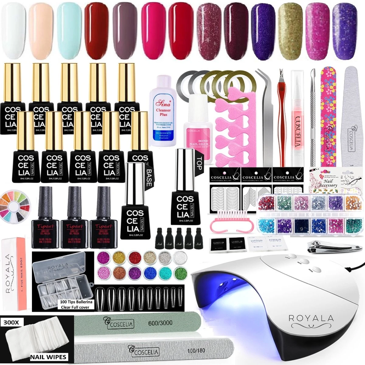 Royala Gellak D5pl Starterspakket + Inclusief UV Lamp + Met 13 Verschillende Gellak Kleuren - Ballerina Tips - Gellak Lamp – Nail Wipes - Cleanser - Nail Art - Gellac Set - Alle Benodigdheden In Eén - Uitgebreid 75-Delig Pakket 3 Royala Gellak D5pl Starterspakket + Inclusief UV Lamp + Met 13 Verschillende Gellak Kleuren - Ballerina Tips - Gellak Lamp – Nail Wipes - Cleanser - Nail Art - Gellac Set - Alle Benodigdheden In Eén - Uitgebreid 75-Delig Pakket
