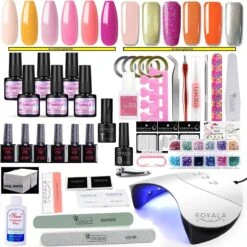 Royala E6 Gellak Starters Pakket Inclusief UV LED Lamp + Met 12 Verschillende Gellak Kleuren - Gellak Lamp – Gellac Set - Alle Benodigdheden In Eén - 300 Nail Wipes - Cleanser - Topcoat - Uitgebreid Pakket- Gel Polish Set - Gellak Set - UV LED Lamp