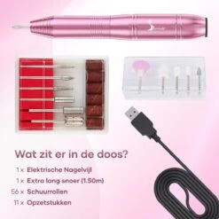 Simver Elektrische Nagelfrees - 11 Nagelvijl Bitjes En 56 Schuurrolletjes - Manicure / Pedicure - Roze - Cadeautip - Kerstcadeau -Maquillage Cosmetics 1200x1200 3052