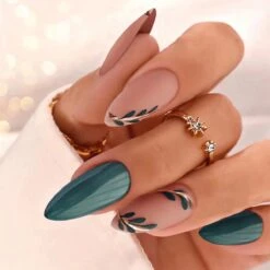 Merkloos Press On Nails - Nep Nagels - Roze Groen - Almond - Manicure - Plak Nagels - Kunstnagels Nailart - Zelfklevend -Maquillage Cosmetics 1200x1200 3271