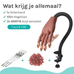 Oefenhand Voor Nagels Incl. 100 Nageltips + Acryl Penselen - Nagellak – Polygel – Acryl Nagels – Nail Art - Kunstnagels - Gelnagels – Nailtrainer -Maquillage Cosmetics 1200x1200 3318