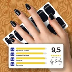 By Emily - Nagel Wrap - Classy Black | 16 Stickers | Nail Wrap | Nail Art | Trendy | Design | Nagellakvrij | Eenvoudig | Nagel Wrap | Nagel Stickers | Folie | Zelfklevend | Sjablonen -Maquillage Cosmetics 1200x1200 3463