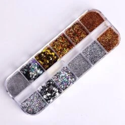 Glitter Poeder Nail Art Set - 12 Stuks - Goud / Zilver / Brons - Nagel Decoratie Strass -Maquillage Cosmetics 1200x1200 3496