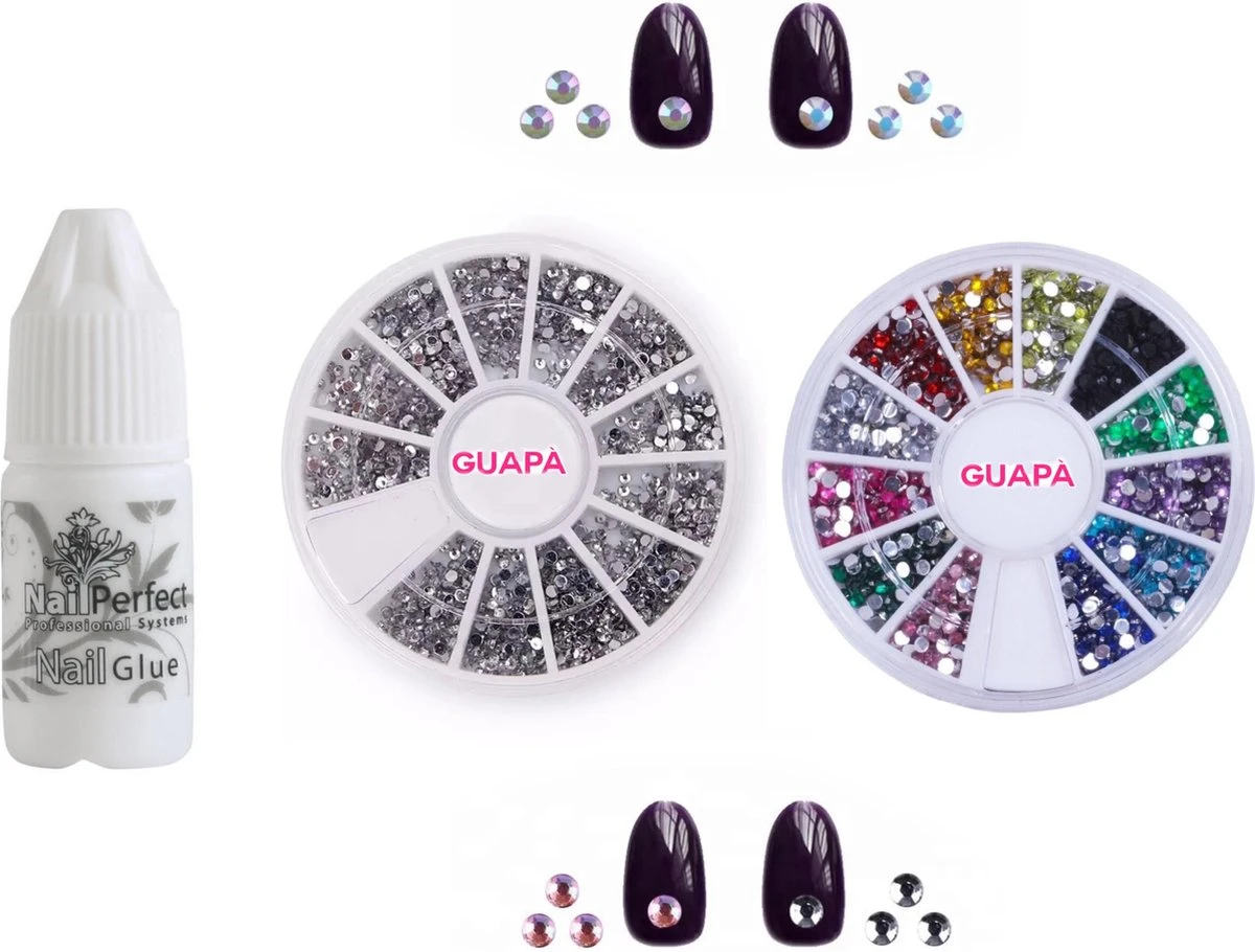 GUAPÀ® Nail Art Nagel Decoratie Steentjes & Diamantjes Inclusief Nail Art Nagellijm 3 Ml 3 GUAPÀ® Nail Art Nagel Decoratie Steentjes & Diamantjes Inclusief Nail Art Nagellijm 3 Ml