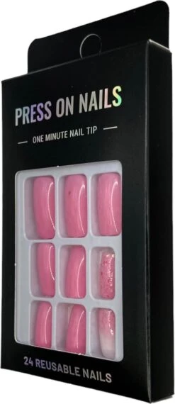 Merkloos Press On Nails - Nep Nagels - Roze Glitter - Squared Oval - Manicure - Plak Nagels - Kunstnagels Nailart – Zelfklevend -Maquillage Cosmetics 520x1200 13