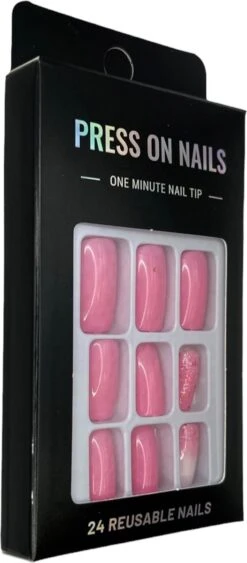 Merkloos Press On Nails - Nep Nagels - Roze Glitter - Squared Oval - Manicure - Plak Nagels - Kunstnagels Nailart – Zelfklevend -Maquillage Cosmetics 526x1200 5