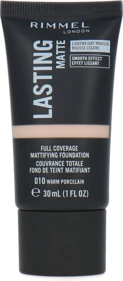 Rimmel London Lasting Matte Foundation - 010 Warm Porcelain -Maquillage Cosmetics 527x1200 1