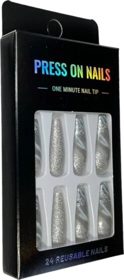 Merkloos Press On Nails - Nep Nagels - Silver - Almond - Coffin - Plak Nagels - Kunstnagels Nailart - Zelfklevend -Maquillage Cosmetics 532x1200 5