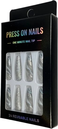 Merkloos Press On Nails - Nep Nagels - Silver - Almond - Coffin - Plak Nagels - Kunstnagels Nailart - Zelfklevend -Maquillage Cosmetics 542x1200 8