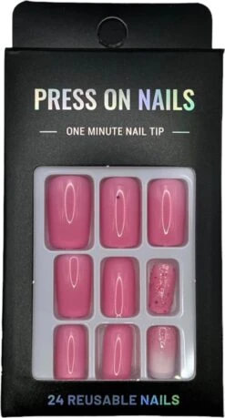 Merkloos Press On Nails - Nep Nagels - Roze Glitter - Squared Oval - Manicure - Plak Nagels - Kunstnagels Nailart – Zelfklevend -Maquillage Cosmetics 646x1200 10