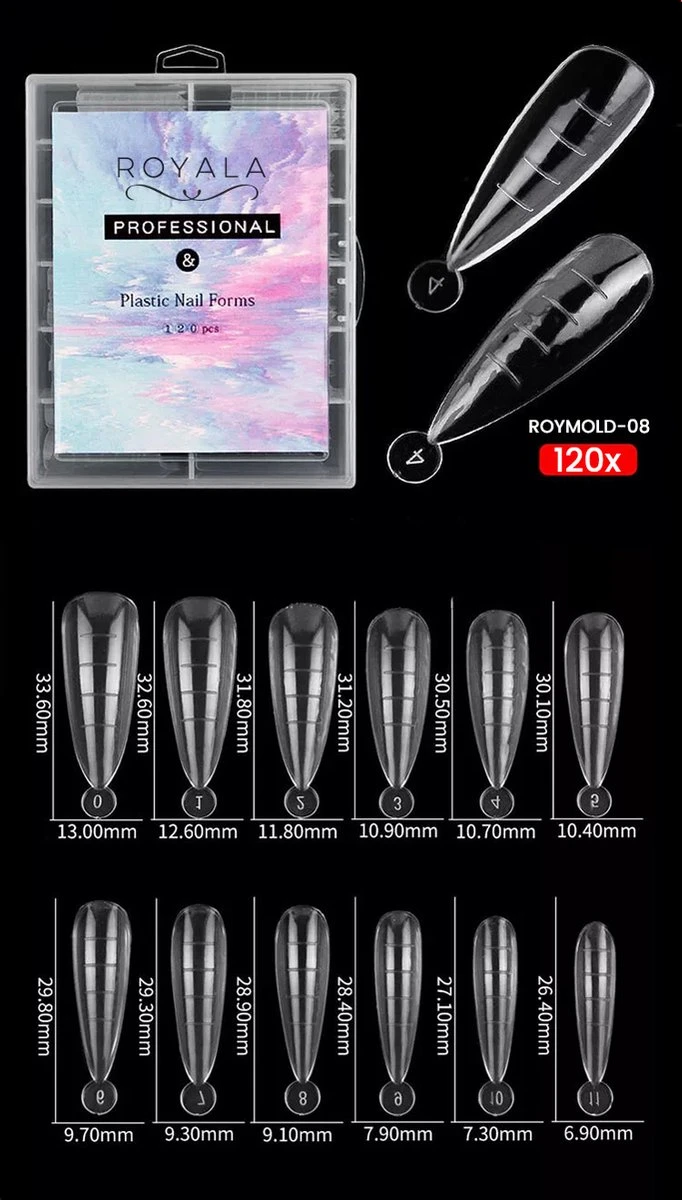 Royala Mold08 Dual System Forms - Mold - 120 Stuks - 12 Maten In Handige Tipbox - Polygel Tips - Voor Polygel En Acrylgel - Mix System Forms - Tips Voor Polygel - Royala Dual Mold Tips Line 9 Royala Mold08 Dual System Forms - Mold - 120 Stuks - 12 Maten In Handige Tipbox - Polygel Tips - Voor Polygel En Acrylgel - Mix System Forms - Tips Voor Polygel - Royala Dual Mold Tips Line – Image 7