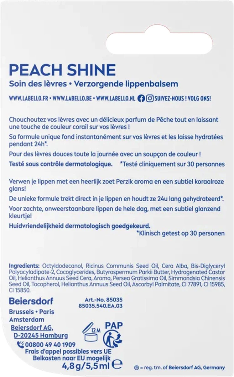 Labello Fruity Shine Peach Lippenbalsem - 5.5ml 6 Labello Fruity Shine Peach Lippenbalsem - 5.5ml – Image 4