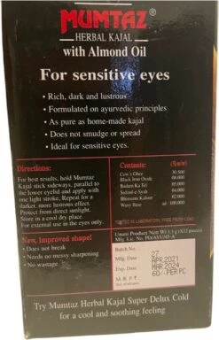 GoodUse Export Mumtaz Herbal Kajal Stick 1 Stuks - Zwarte Eyeliner - Kajal Oogpotlood Zwart - Make Up - Kohl Kajal - Gevoelige Ogen - Amandelolie - Natuurlijk -Maquillage Cosmetics 772x1200 2