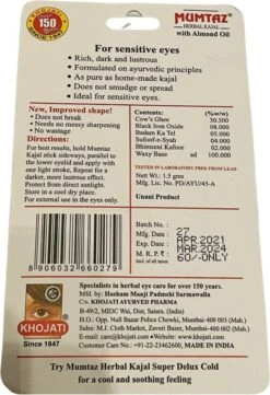 GoodUse Export Mumtaz Herbal Kajal Stick 1 Stuks - Zwarte Eyeliner - Kajal Oogpotlood Zwart - Make Up - Kohl Kajal - Gevoelige Ogen - Amandelolie - Natuurlijk -Maquillage Cosmetics 820x1200 5